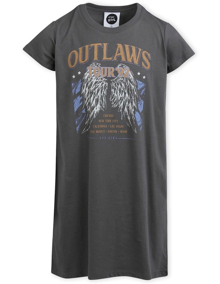 Outlaws Tee Dress In Charcoal Grey