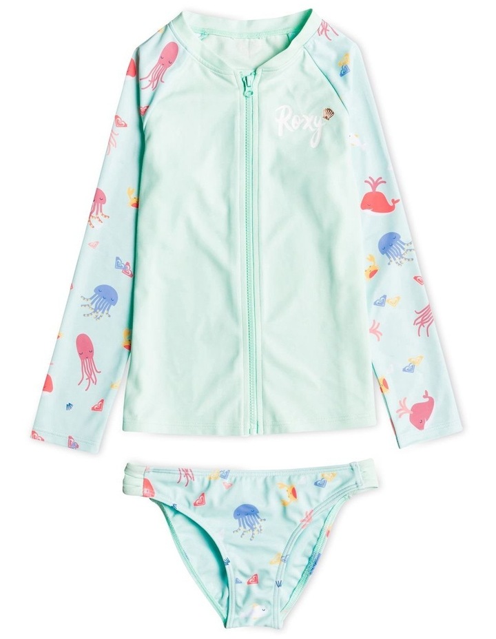 Under The Ocean Girls Long Sleeve Zip Lycra Swim Set Fair Aqua Sea Party