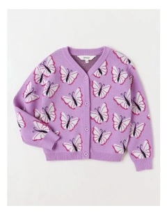 Jacquard Knit Cardigan in Butterfly Purple