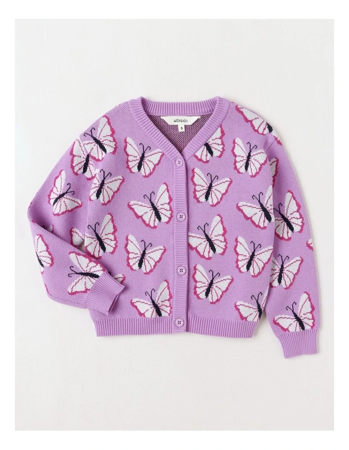 Jacquard Knit Cardigan in Butterfly Purple image 1