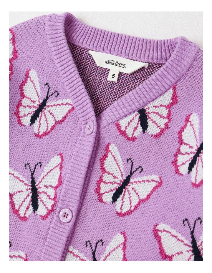 Jacquard Knit Cardigan in Butterfly Purple image 2