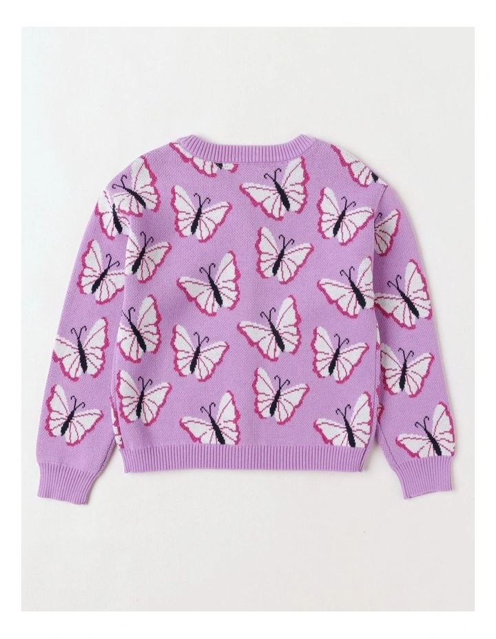 Jacquard Knit Cardigan in Butterfly Purple image 3