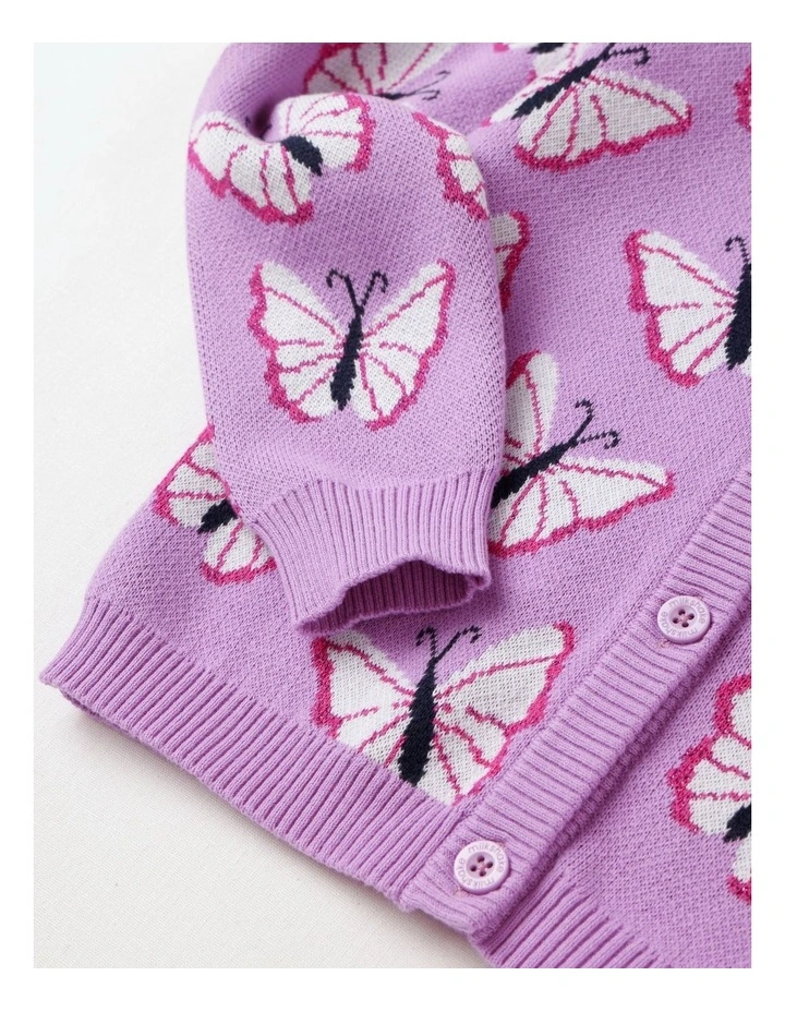 Jacquard Knit Cardigan in Butterfly Purple image 4