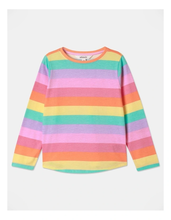 Essential Rainbow Stripe Long Sleeve Tee in Rainbow image 1