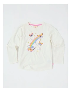 Essentials Long Sleeve Tee in Cream Butterflies