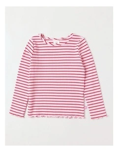Essentials Long Sleeve Rib Tee in Pink Stripe