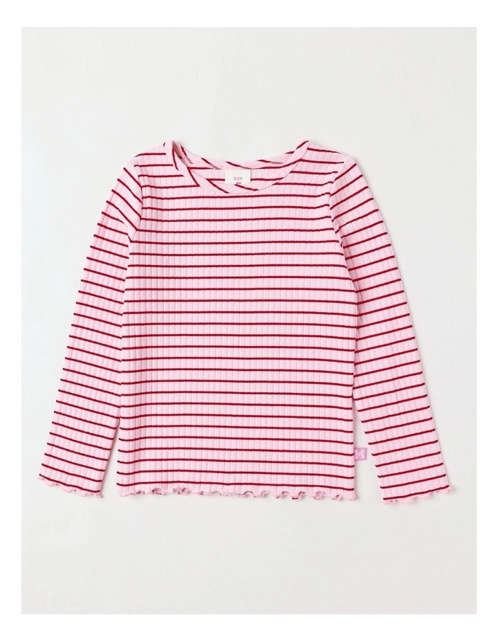 Essentials Long Sleeve Rib Tee in Pink Stripe image 1