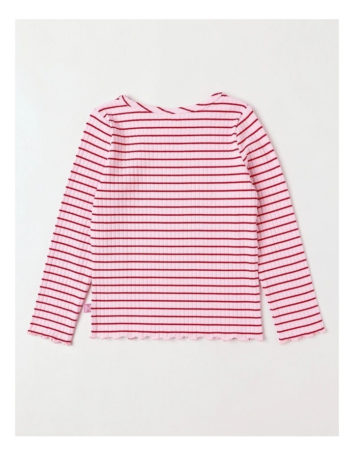Essentials Long Sleeve Rib Tee in Pink Stripe image 3