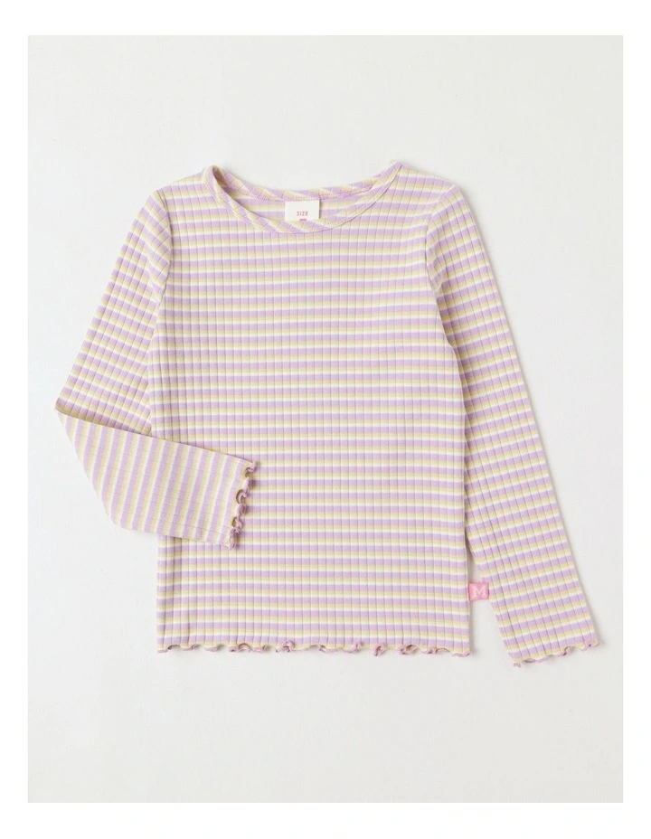 Essentials Long Sleeve Rib Tee in Purple & Yellow Stripe image 1