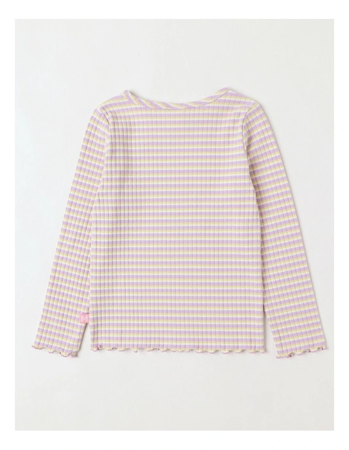 Essentials Long Sleeve Rib Tee in Purple & Yellow Stripe image 3