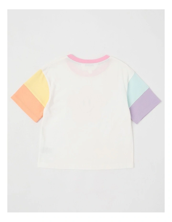 Short Sleeve Splice Colourblock Tee in Pink Smiley/White image 3
