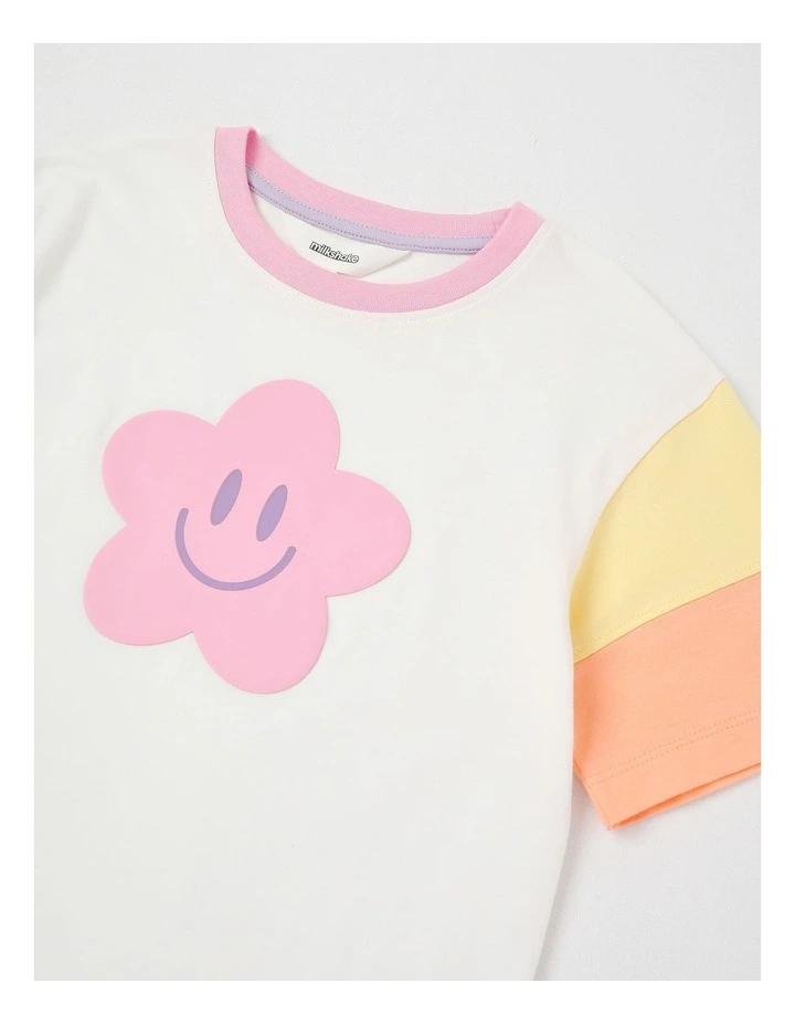 Short Sleeve Splice Colourblock Tee in Pink Smiley/White image 4
