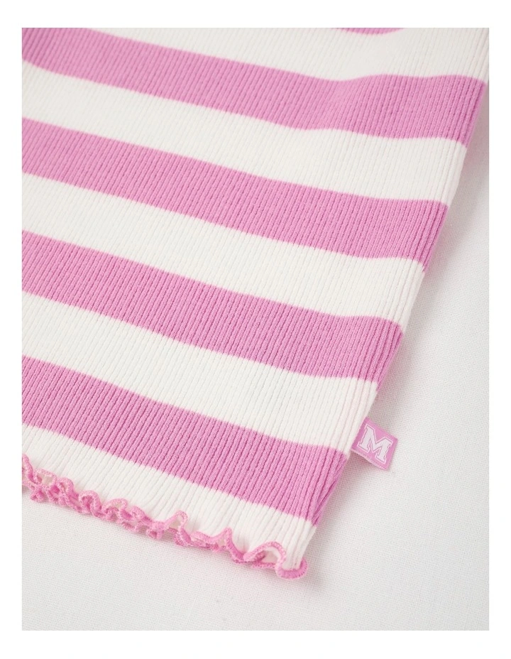 Rib T-Shirt with Heart Placement in Wide Stripes Pink image 4