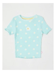 Rib T-Shirt with Daisy Placement in Floral Ditsy Blue