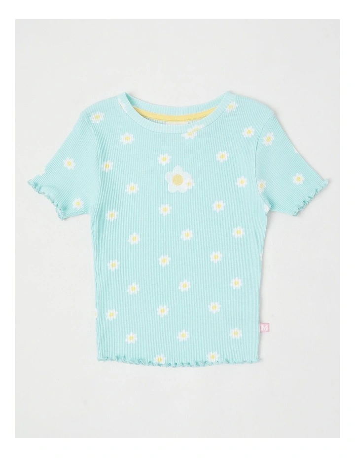 Rib T-Shirt with Daisy Placement in Floral Ditsy Blue image 1
