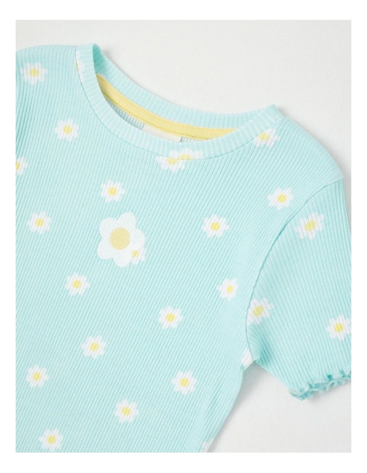Rib T-Shirt with Daisy Placement in Floral Ditsy Blue image 2