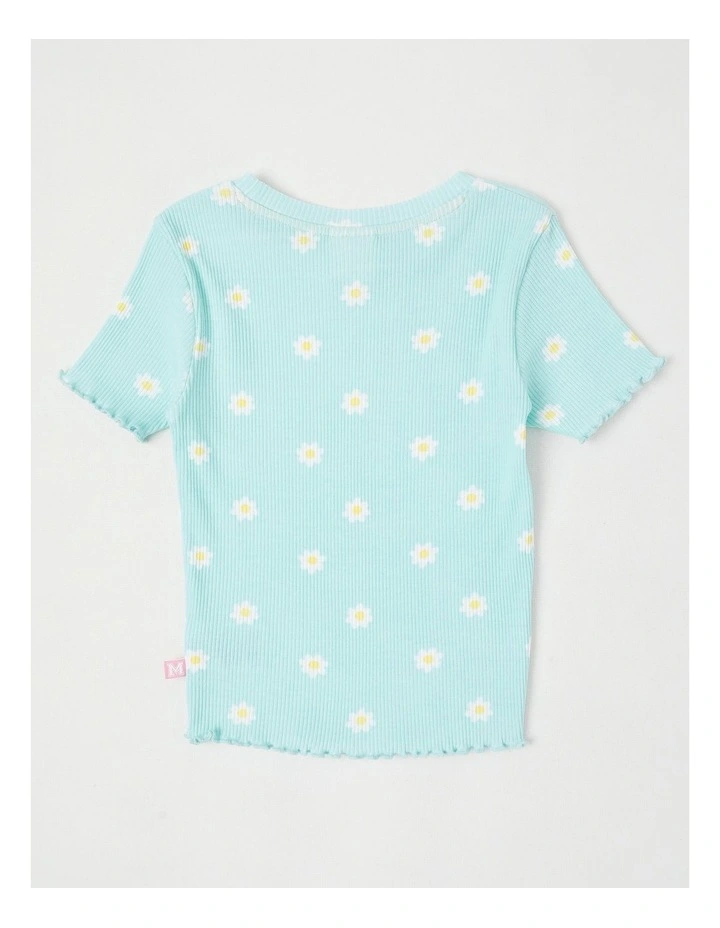 Rib T-Shirt with Daisy Placement in Floral Ditsy Blue image 3
