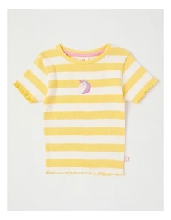 Rib T-Shirt with Unicorn in Yellow & White Stripes