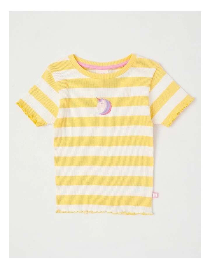 Rib T-Shirt with Unicorn in Yellow & White Stripes image 1
