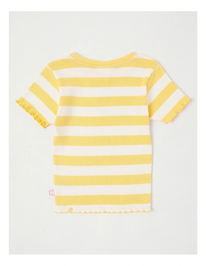 Rib T-Shirt with Unicorn in Yellow & White Stripes image 3