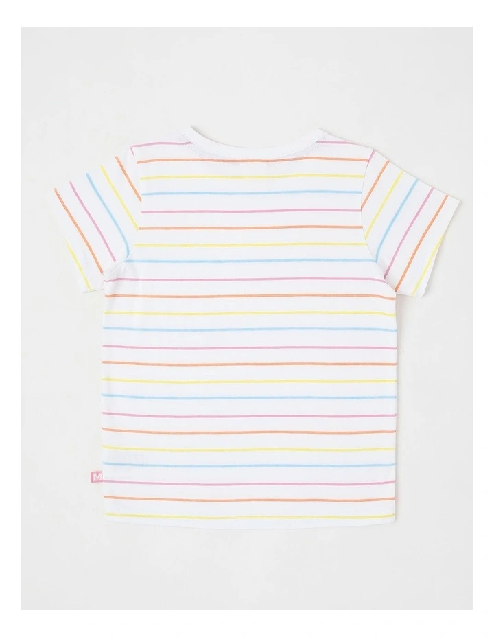 Sequin Applique T-Shirt in Daisies White & Multi Stripes image 3
