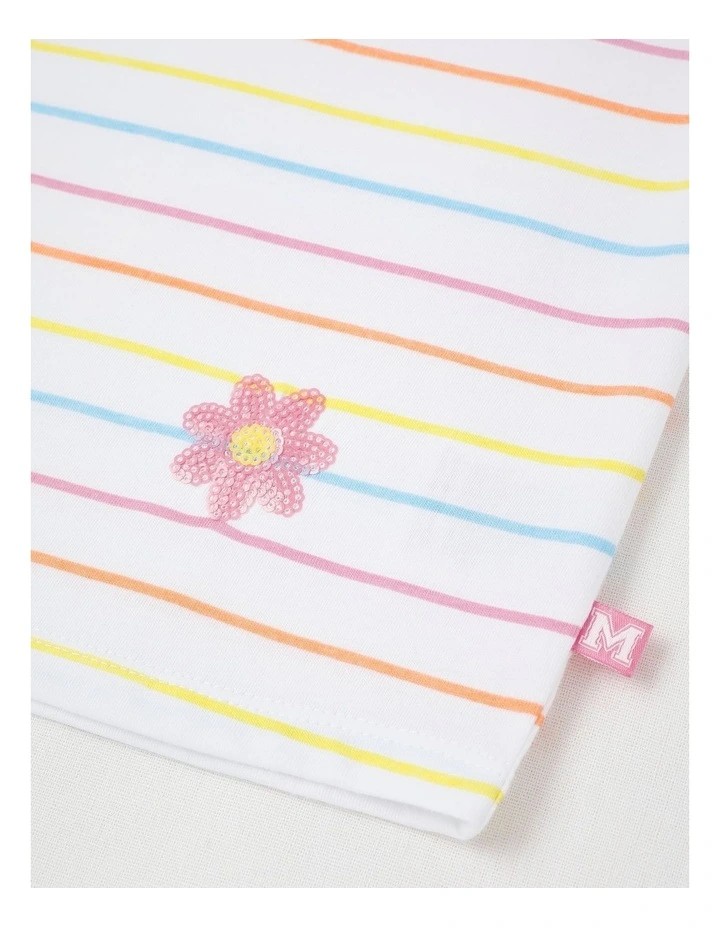 Sequin Applique T-Shirt in Daisies White & Multi Stripes image 4