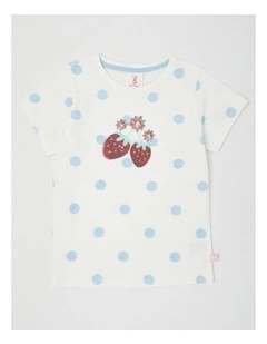 Sequin Applique T-Shirt in Strawberries/White & Blue Spots
