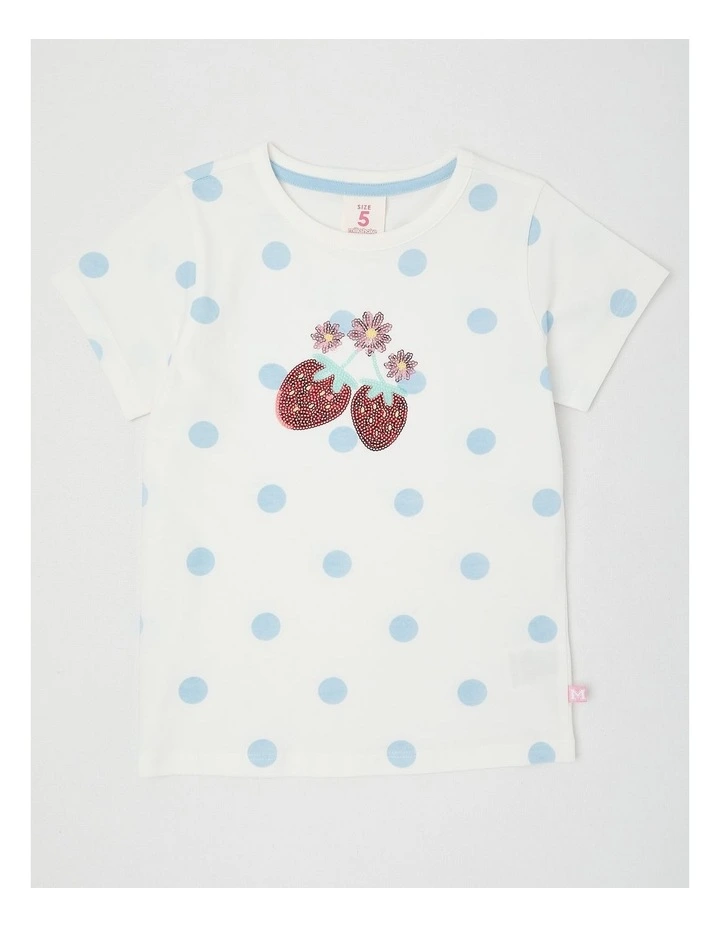Sequin Applique T-Shirt in Strawberries/White & Blue Spots image 1