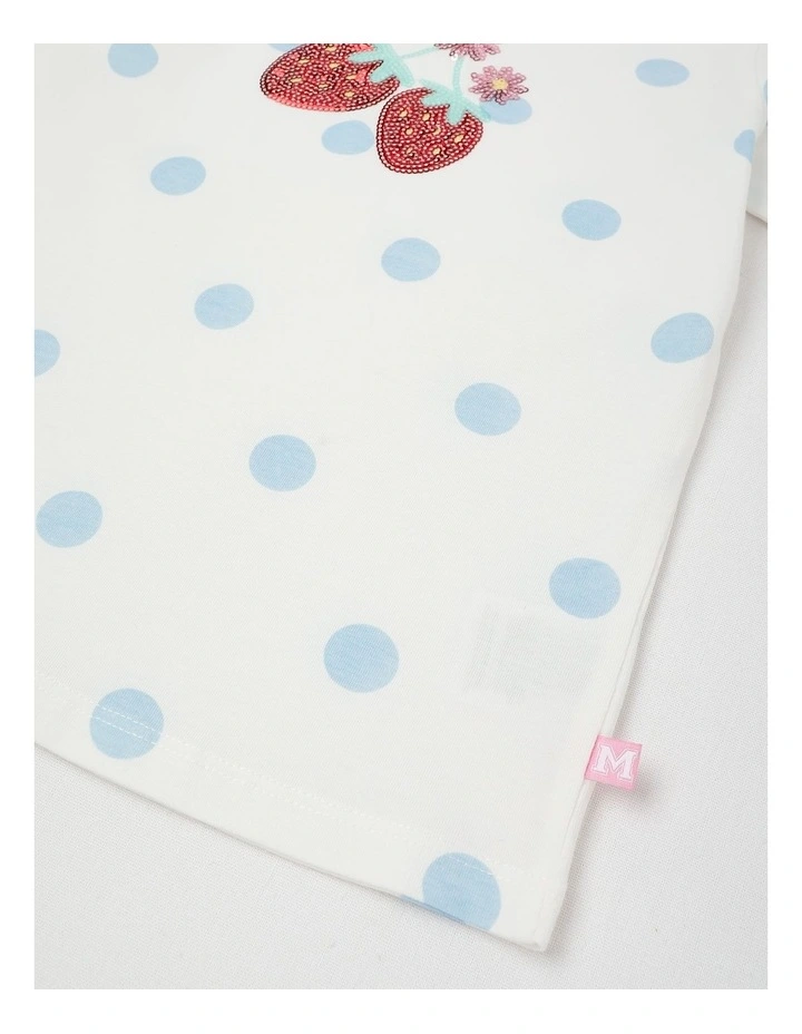 Sequin Applique T-Shirt in Strawberries/White & Blue Spots image 4