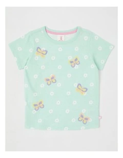 Sequin Applique T-Shirt in Butterflies/ Mint Ditsy Floral
