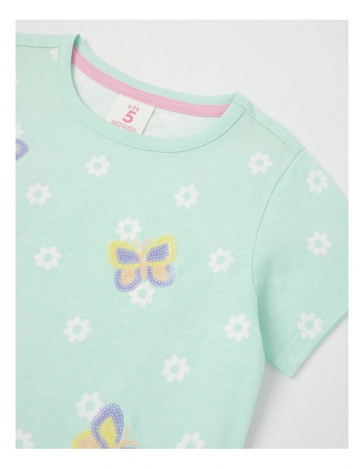 Sequin Applique T-Shirt in Butterflies/ Mint Ditsy Floral image 2