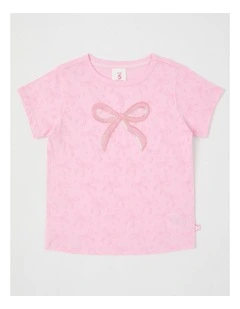 Sequin Applique T-Shirt in Bows/Pink