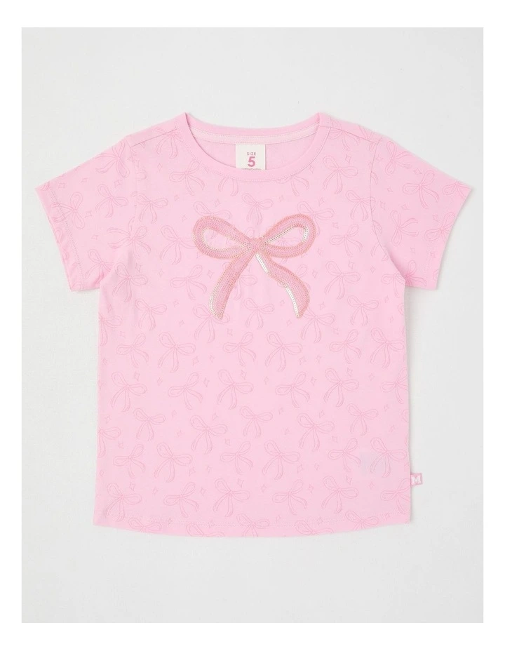 Sequin Applique T-Shirt in Bows/Pink image 1