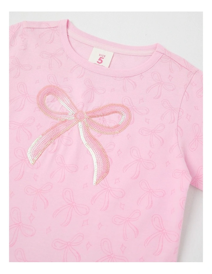 Sequin Applique T-Shirt in Bows/Pink image 2