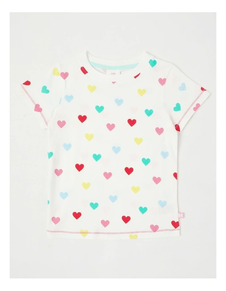 Essentials Short Sleeve Print Tee in Rainbow Hearts/Cream image 1