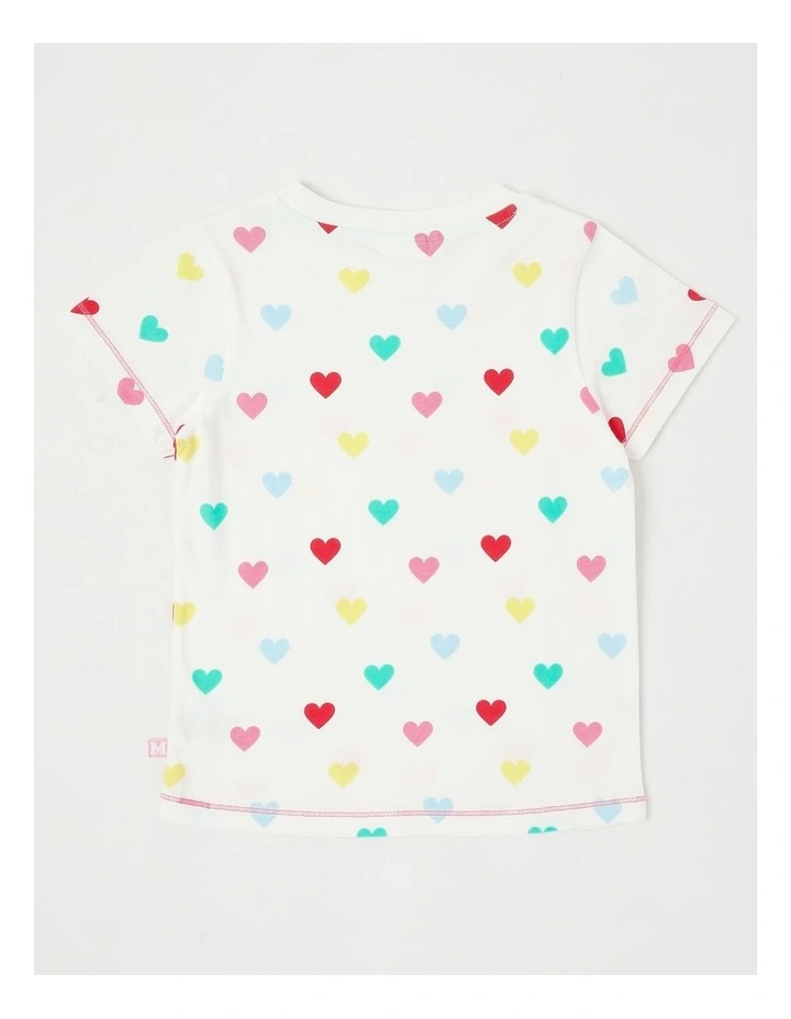 Essentials Short Sleeve Print Tee in Rainbow Hearts/Cream image 4