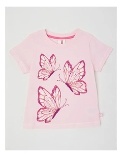 Essentials Short Sleeve Print Tee in Three Butterflies/Pink
