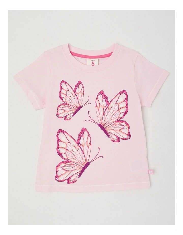 Essentials Short Sleeve Print Tee in Three Butterflies/Pink image 1