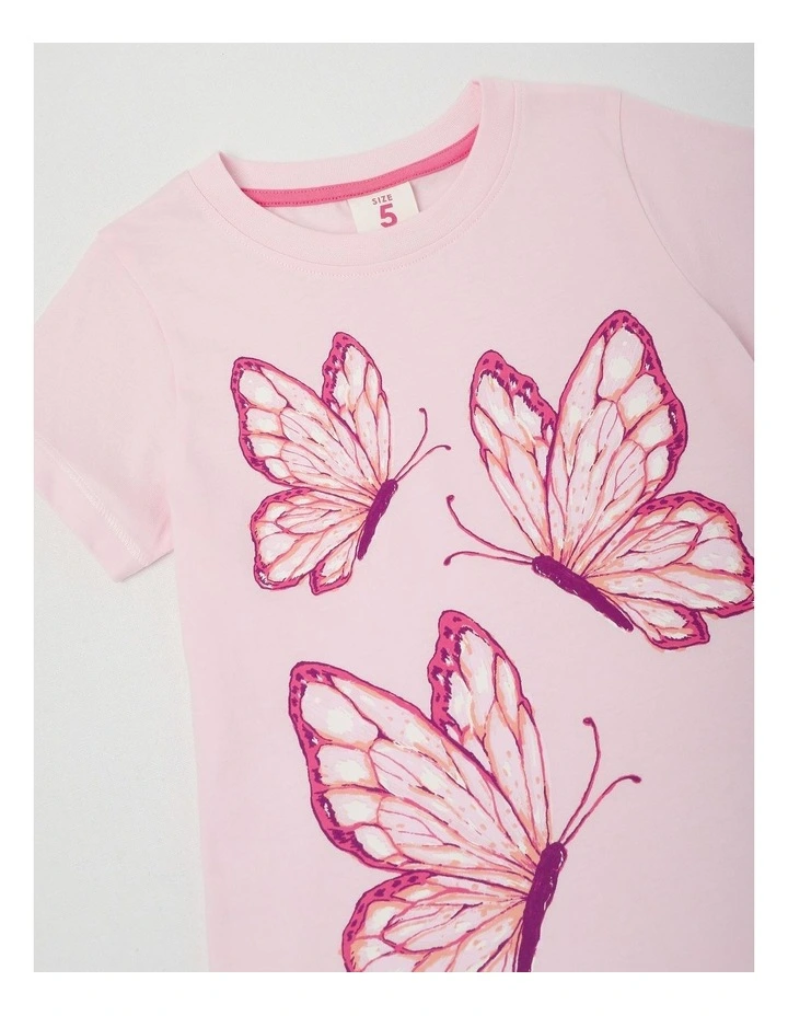 Essentials Short Sleeve Print Tee in Three Butterflies/Pink image 2