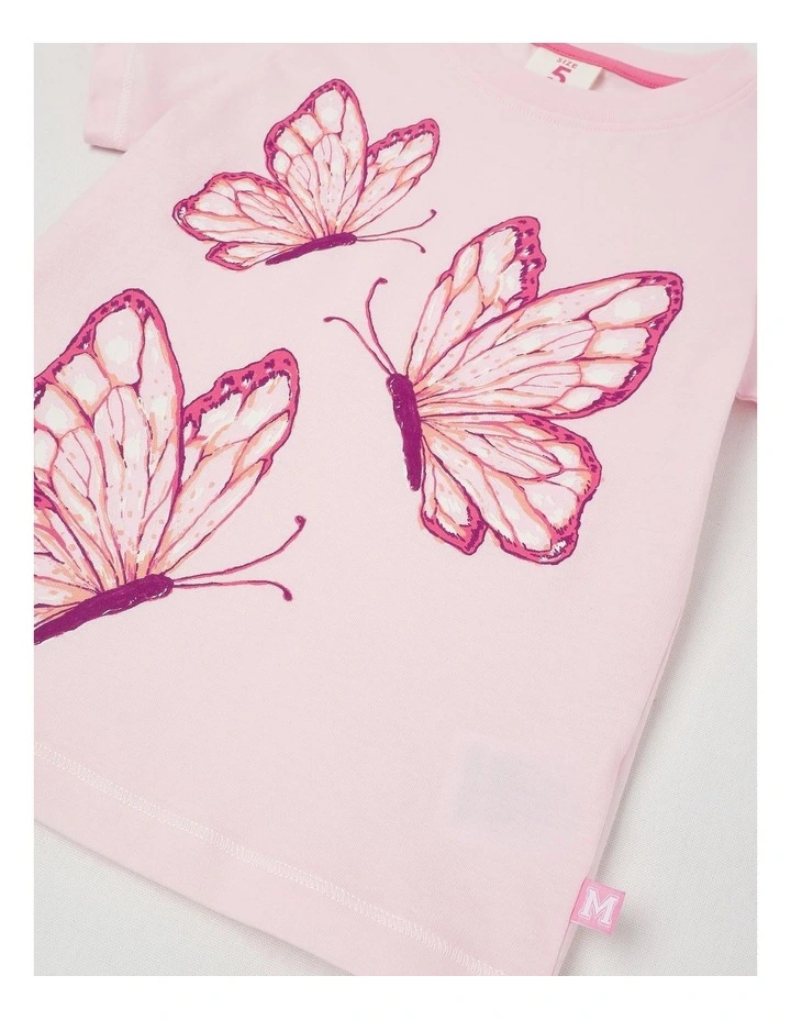 Essentials Short Sleeve Print Tee in Three Butterflies/Pink image 4