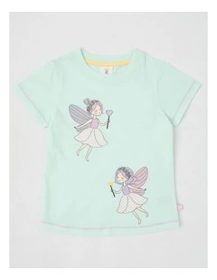 Essentials Short Sleeve Print Tee in Flying Fairies/Mint
