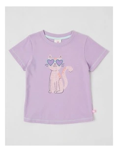 Essentials Short Sleeve Print Tee in Cool Cat Sunglasses/Purple