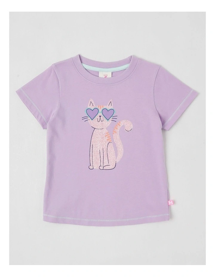 Essentials Short Sleeve Print Tee in Cool Cat Sunglasses/Purple image 1