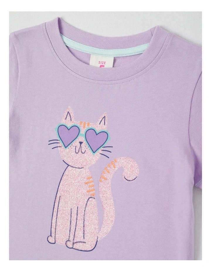 Essentials Short Sleeve Print Tee in Cool Cat Sunglasses/Purple image 2