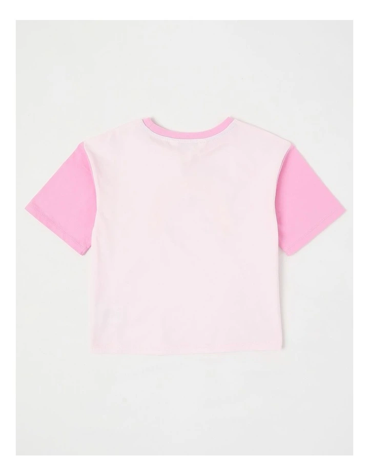 Short Sleeve Colourblock Top With Glitter Rainbow in Pink image 3