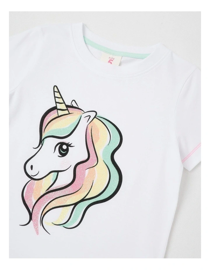 Essentials Short Sleeve Print Tee in Unicorn in Light Pink image 2