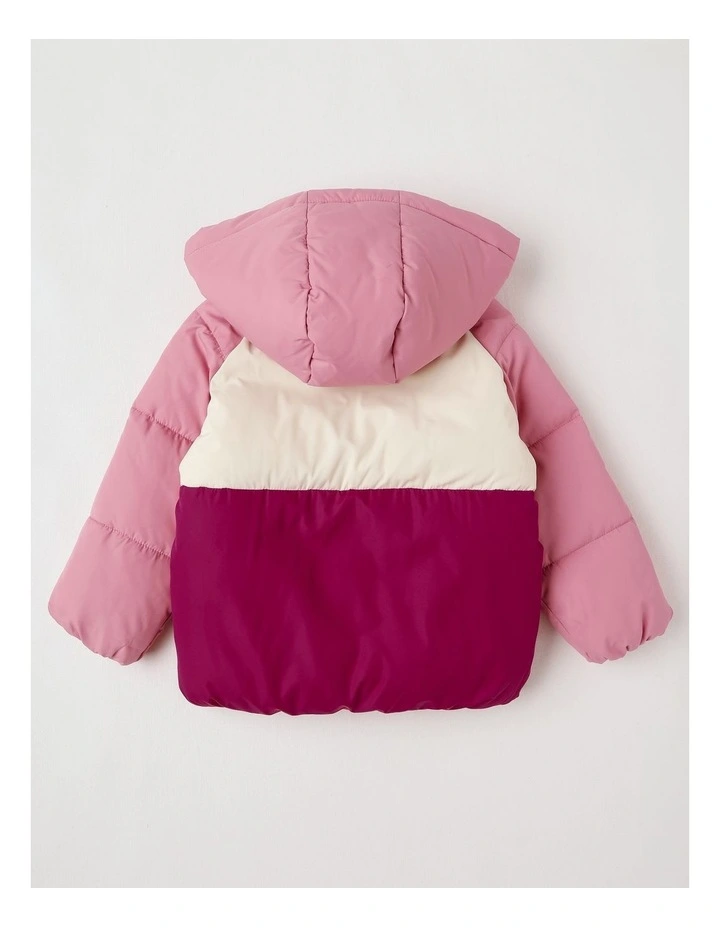 Hooded Puffer Jacket in Pink image 3