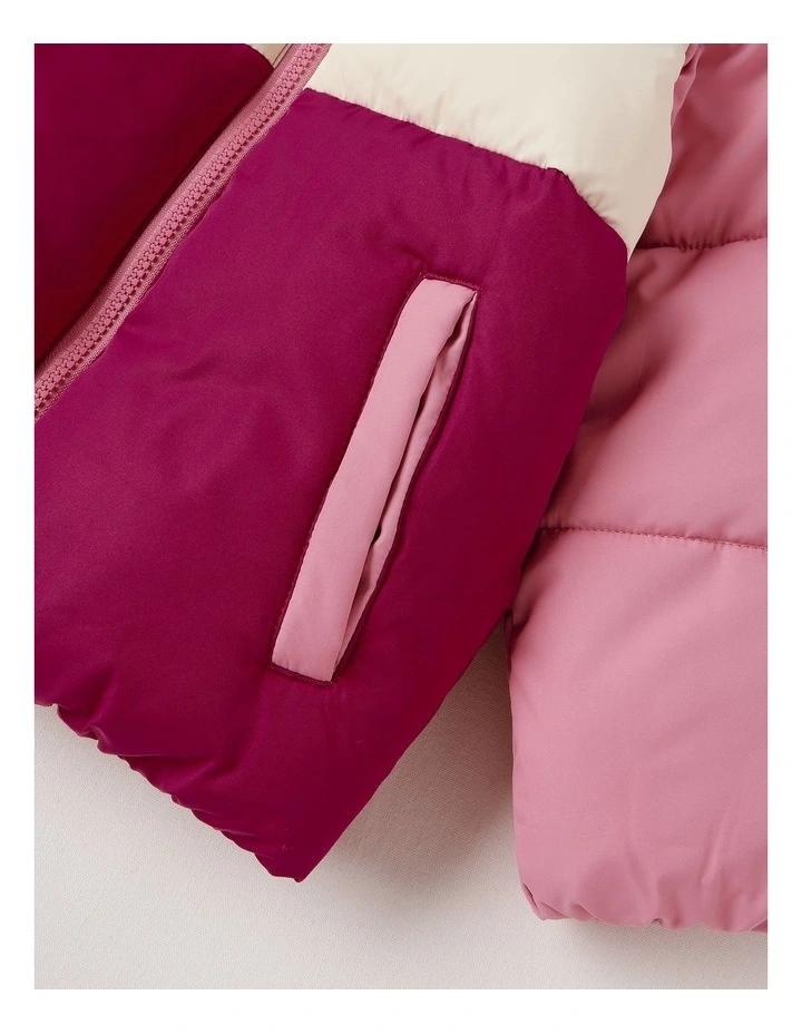 Hooded Puffer Jacket in Pink image 4