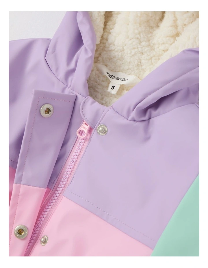 Hooded Raincoat with Sherpa Lining in Pastel image 2