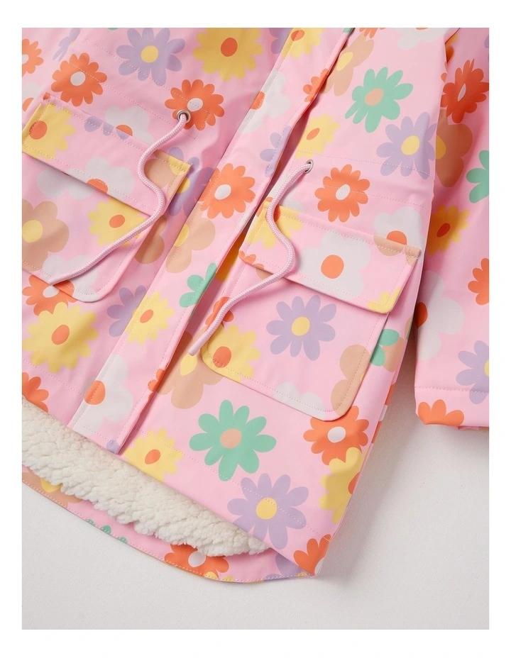 Hooded Raincoat with Sherpa Lining in Flower Pink image 2
